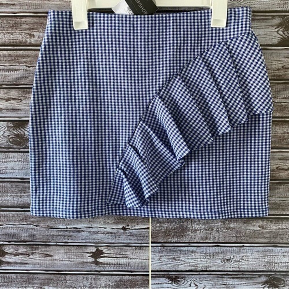NWT Topshop Women's Blue White Gingham Skirt Size US 8